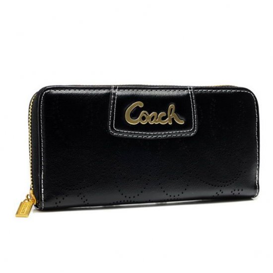 Coach Perforated Logo Large Black Wallets AXP - Click Image to Close